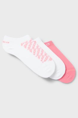 Lot de trois paires de chaussettes basses avec d&eacute;tails logot&eacute;s, Blanc / Rose
