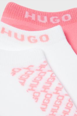 Lot de trois paires de chaussettes basses avec d&eacute;tails logot&eacute;s, Blanc / Rose