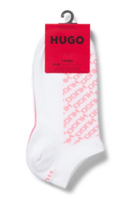 Three-pack of ankle socks with logo details, White / Pink