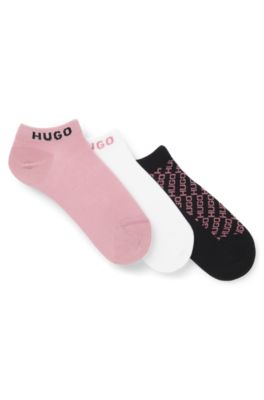 Paquete de tres pares de calcetines tobilleros con detalles del logo, Blanco / Pink