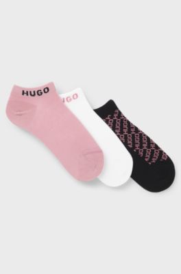 Three-pack of ankle socks with logo details, White / Pink
