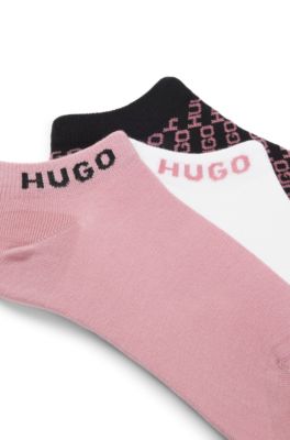 Three-pack of ankle socks with logo details, White / Pink