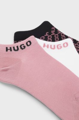 Three-pack of ankle socks with logo details, White / Pink