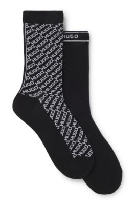 Two-pack of regular-length logo socks, Black Patterned