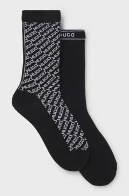 Two-pack of regular-length logo socks, Black Patterned