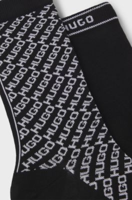 Two-pack of regular-length logo socks, Black Patterned
