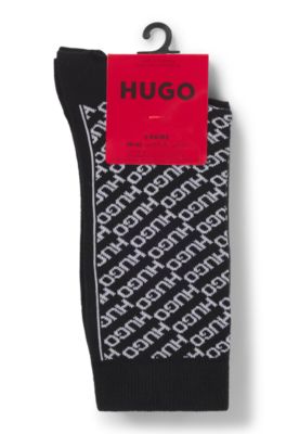 Calze ad altezza regolare con logo in confezione da due, Nero a motivi