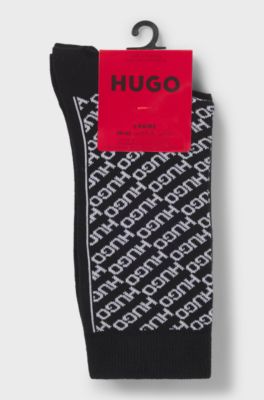 Two-pack of regular-length logo socks, Black Patterned