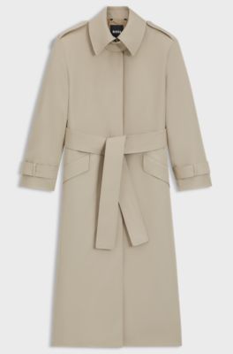 Belted trench coat in virgin wool, Light Beige