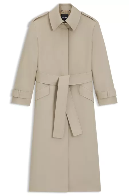 Belted trench coat in virgin wool