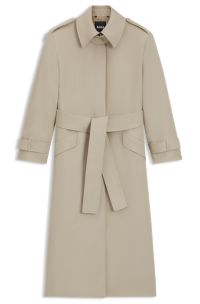 Belted trench coat in virgin wool, Light Beige