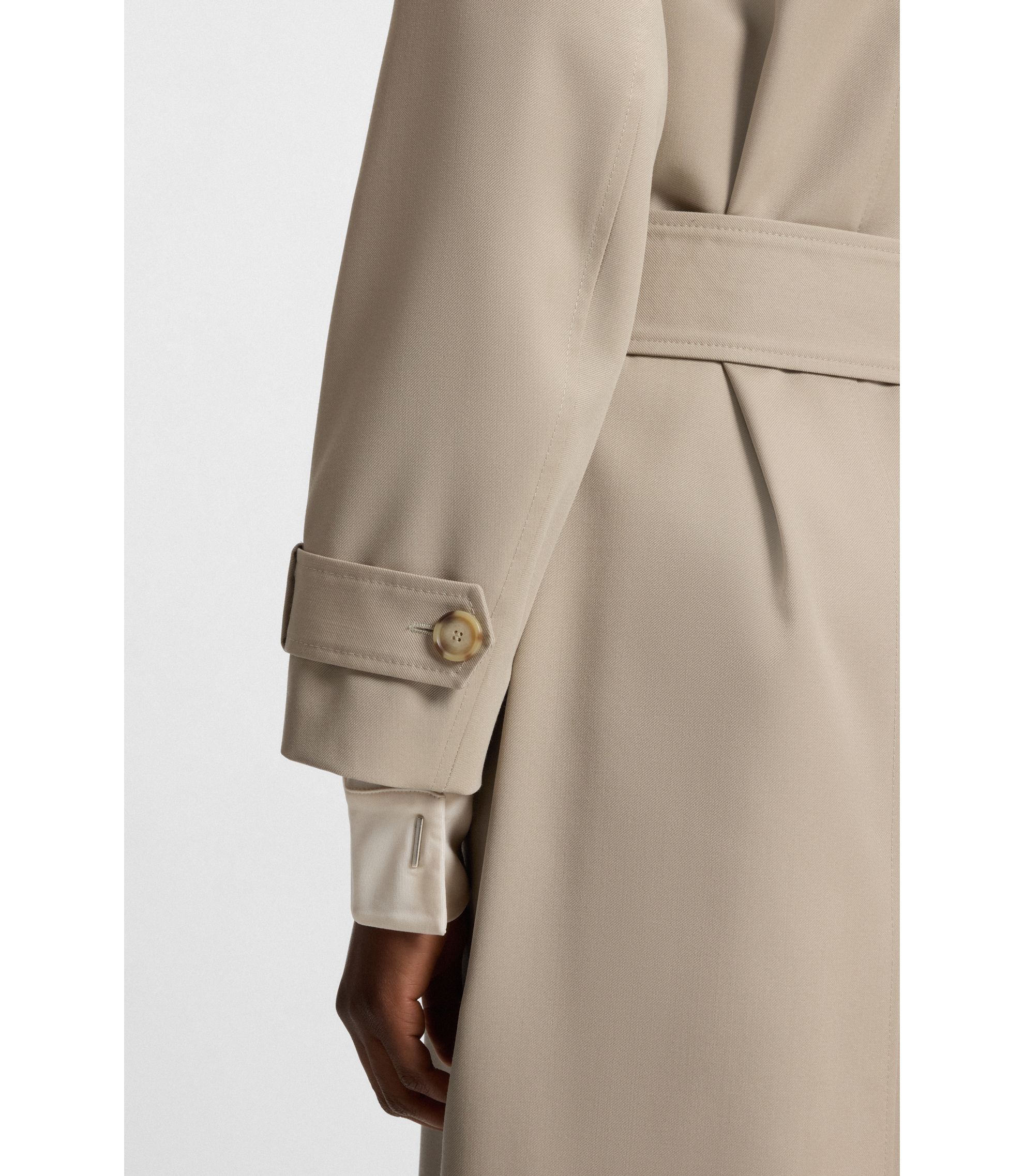 BOSS - ベルト付きトレンチコート バージンウール - ライトベージュ