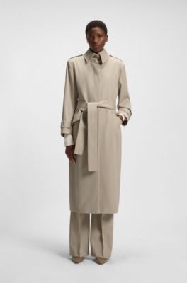 Trenchcoat met riem van scheerwol, Lichtbeige