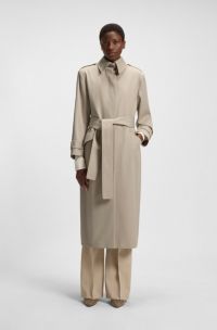 Belted trench coat in virgin wool, Light Beige