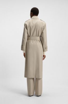Trenchcoat aus Schurwolle mit G&uuml;rtel, Hellbeige