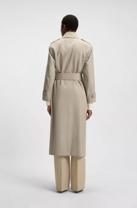 Belted trench coat in virgin wool