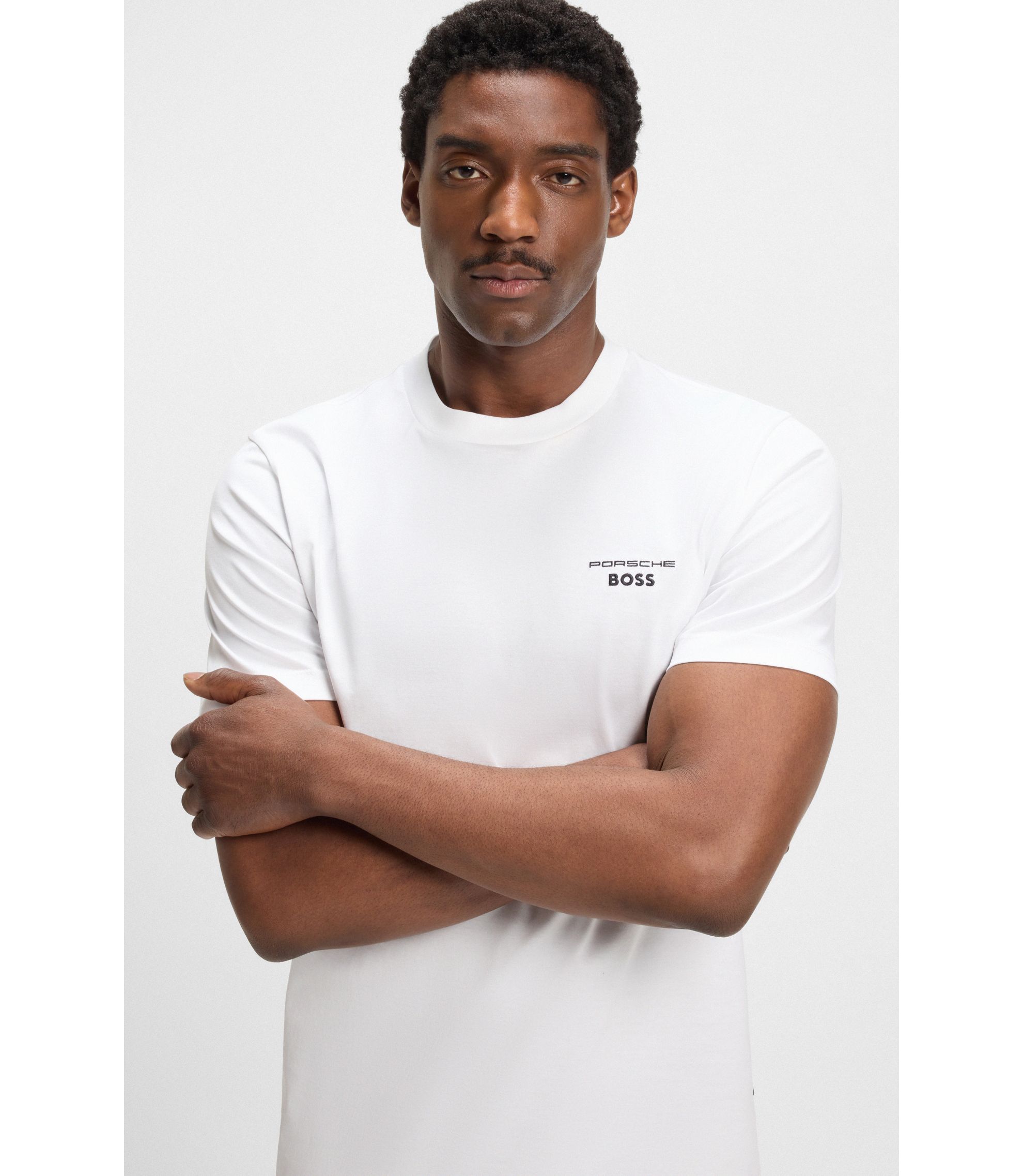 BOSS Porsche x BOSS mercerised-cotton T-shirt with Targa artwork