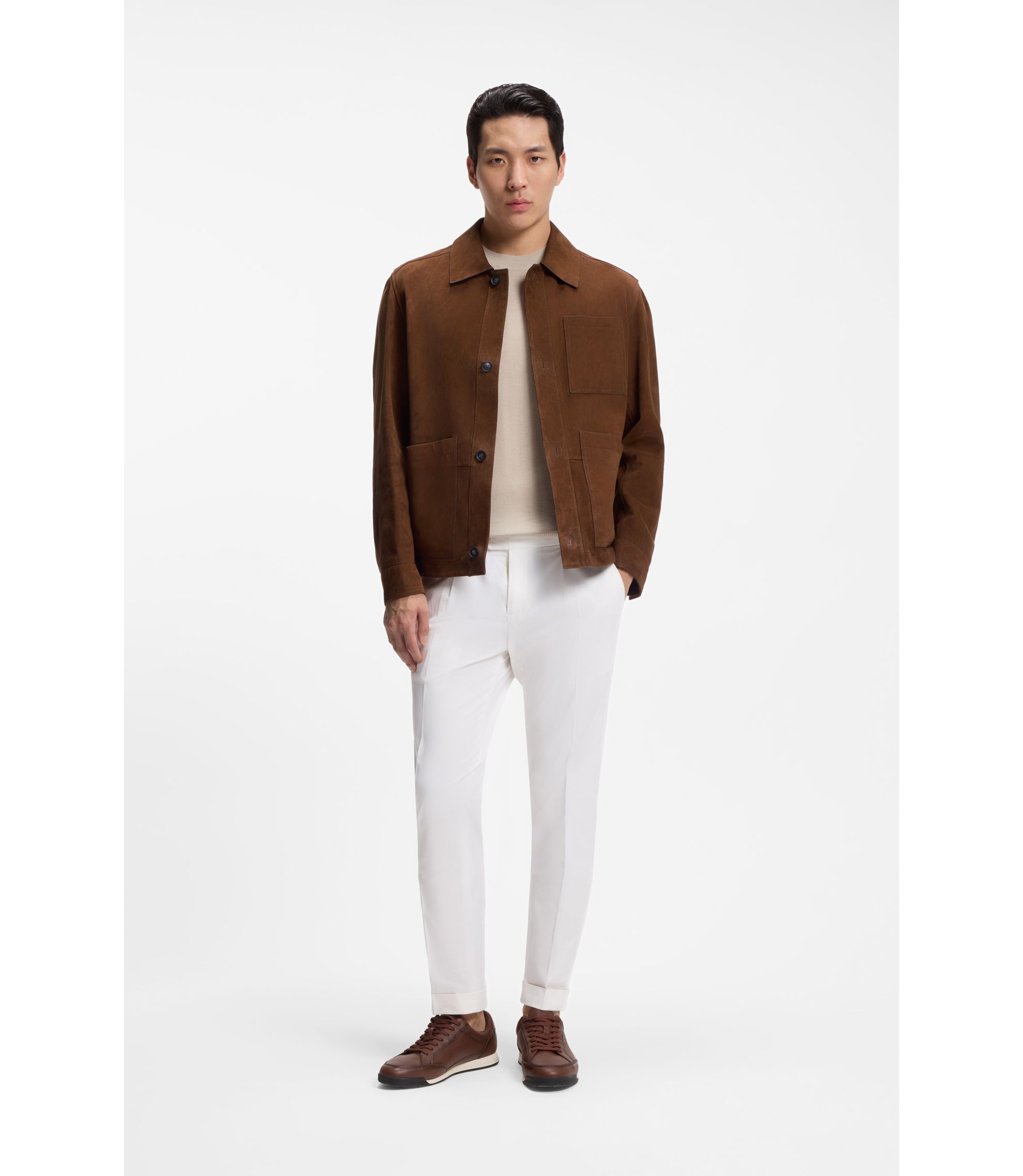 BOSS - Regular-fit jacket in nappalan suede with patch pockets - Brown