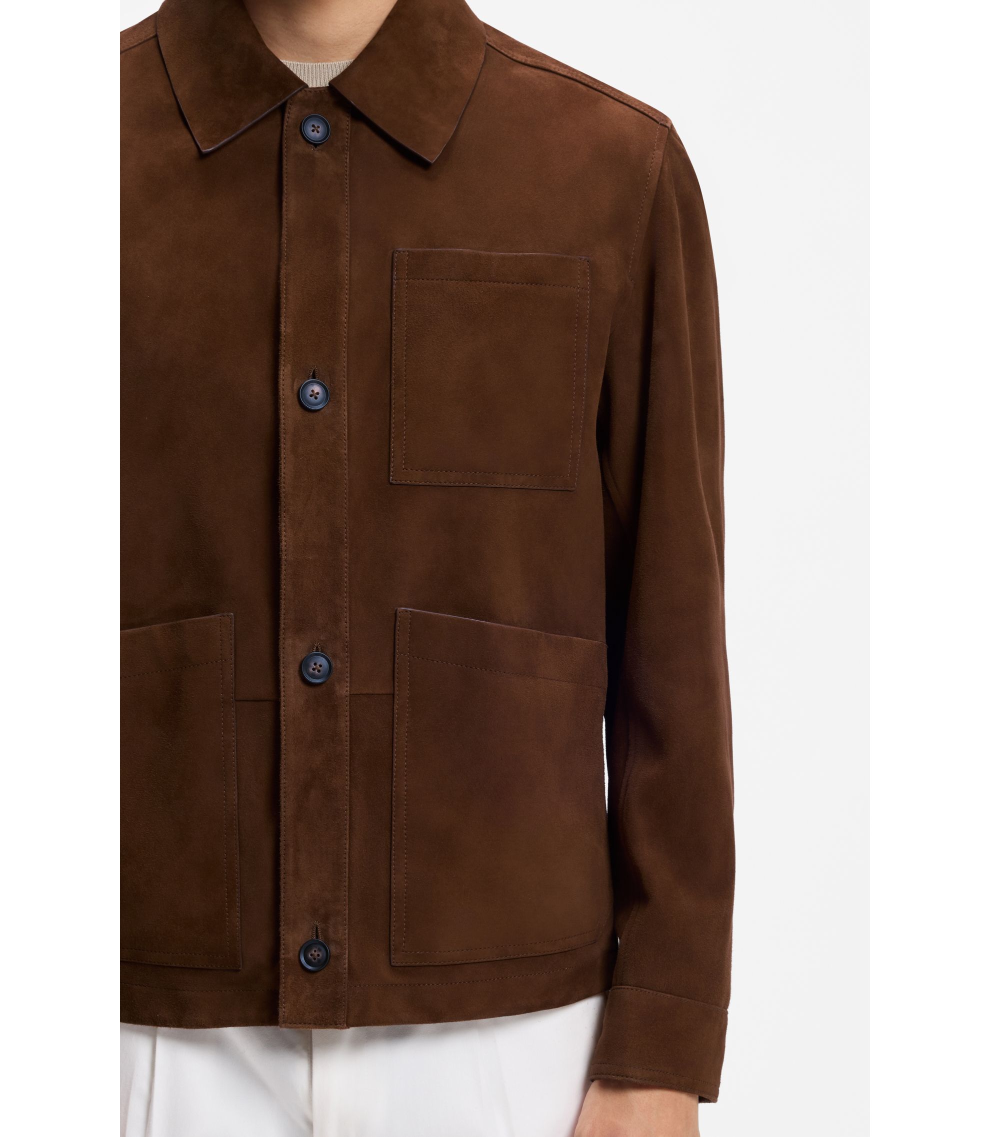Yoke Goat Suade Nappalan Leather 【26ss】 BOSS - Regular-fit jacket in nappalan suede with patch pockets - Brown