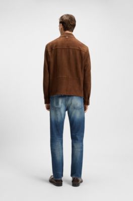 Giubbotto regular fit in pelle scamosciata nappalan, Marrone