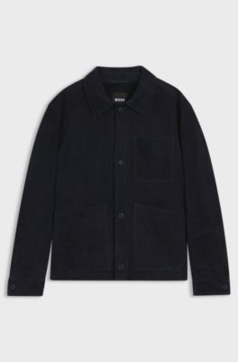 Regular-fit jacket in nappalan suede with patch pockets, Dark Blue