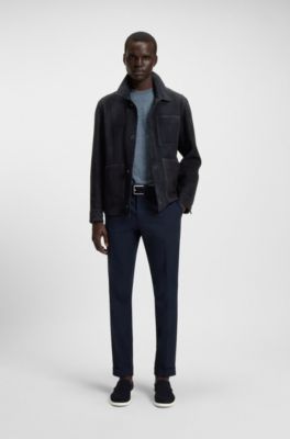 Regular-fit jacket in nappalan suede with patch pockets, Dark Blue