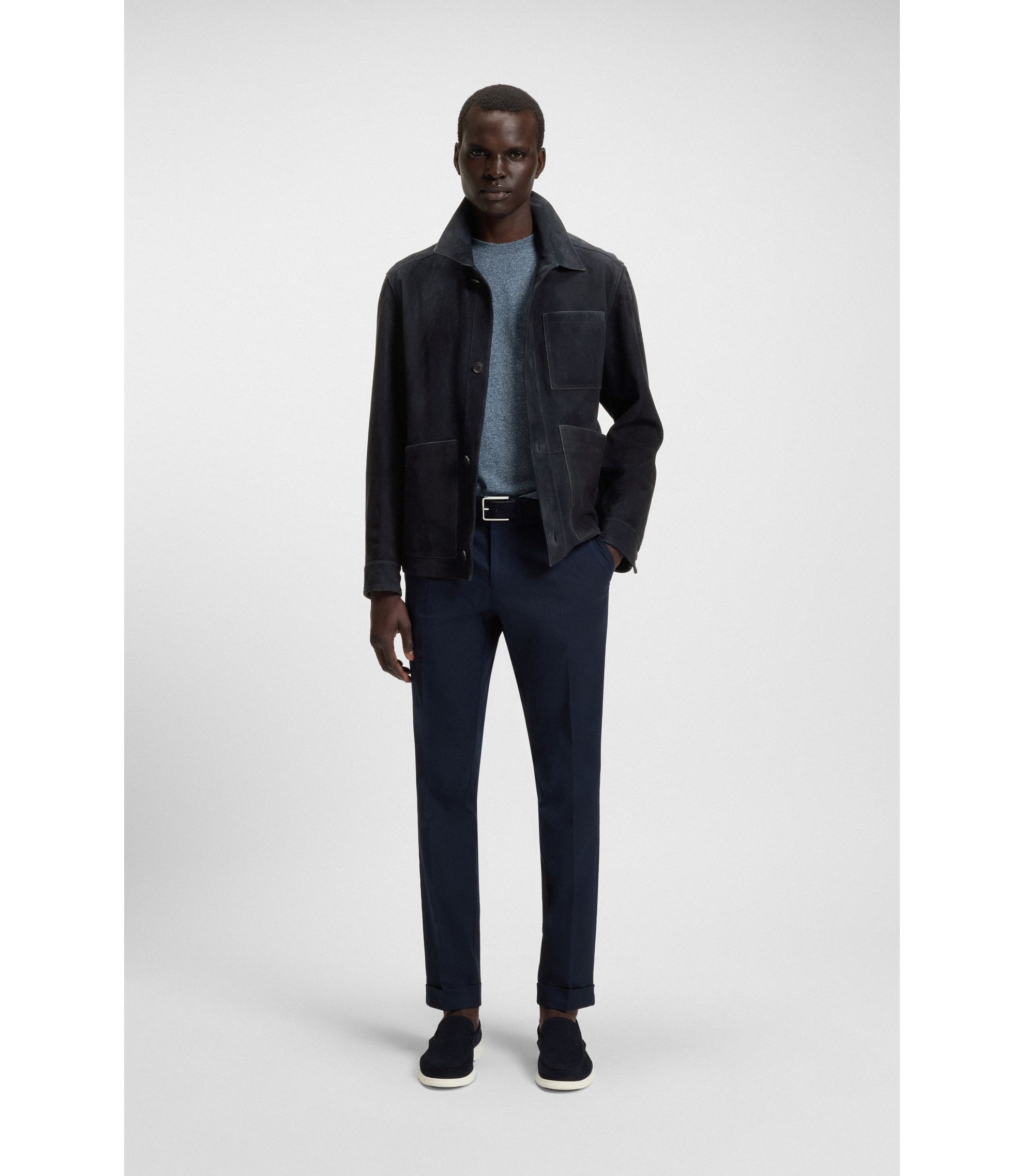 どっくん　HUGO BOSS ブルー レザージャケット HUGO BOSSブルーMenレザージャケット