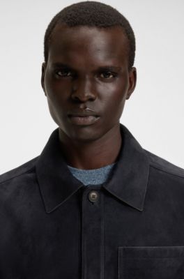 Regular-fit jacket in nappalan suede with patch pockets, Dark Blue