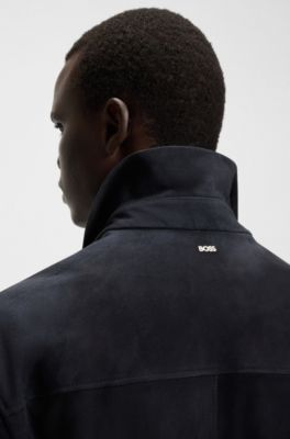 Regular-fit jacket in nappalan suede with patch pockets, Dark Blue