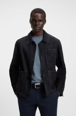 Regular-fit jacket in nappalan suede with patch pockets, Dark Blue