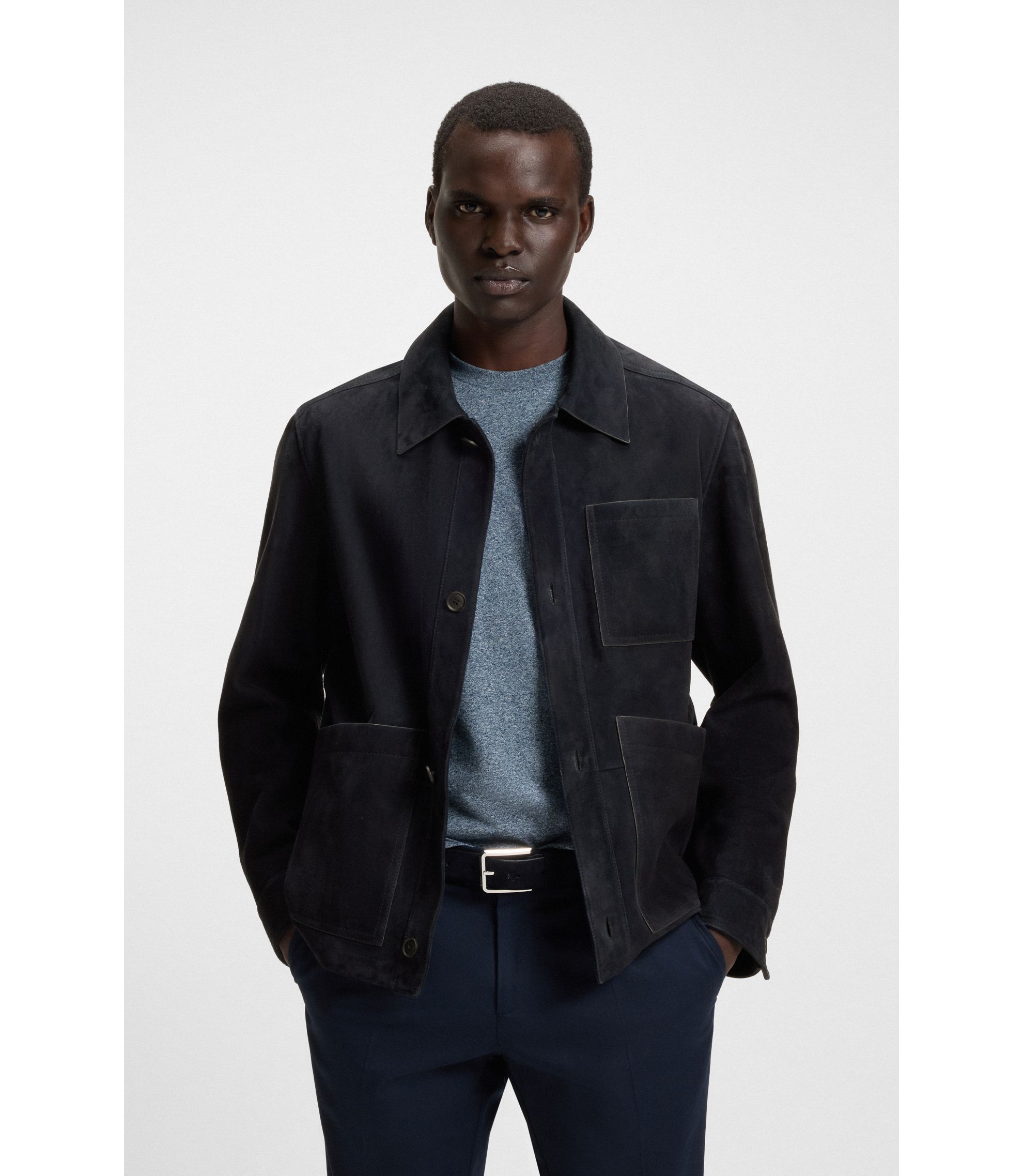 BOSS - Regular-fit jacket in nappalan suede with patch pockets