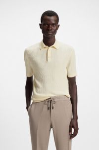 Cable-knit polo in silk and cotton, Natural