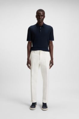 Polo de punto trenzado de seda y algod&oacute;n, Azul oscuro