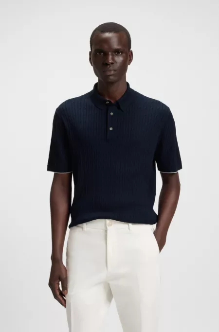Polo en maille torsadée de soie et de coton