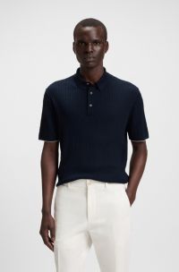Cable-knit polo in silk and cotton, Dark Blue