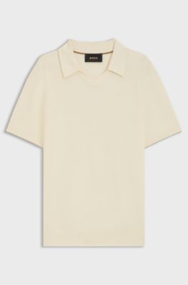 Knit polo sweater in silk and cotton, Natural
