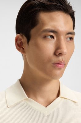 Knit polo sweater in silk and cotton, Natural