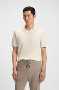 Knit polo sweater in silk and cotton, Natural