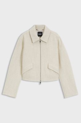 Boucl&eacute; jacket with two-way zip, Light Beige