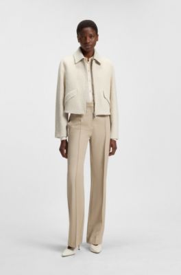 Cappotto boucl&eacute; con zip doppia, Beige chiaro