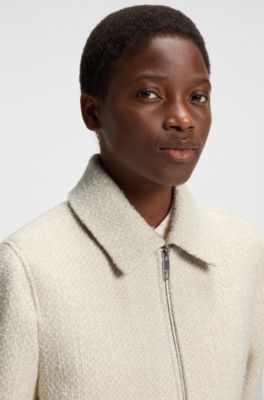 Cappotto boucl&eacute; con zip doppia, Beige chiaro