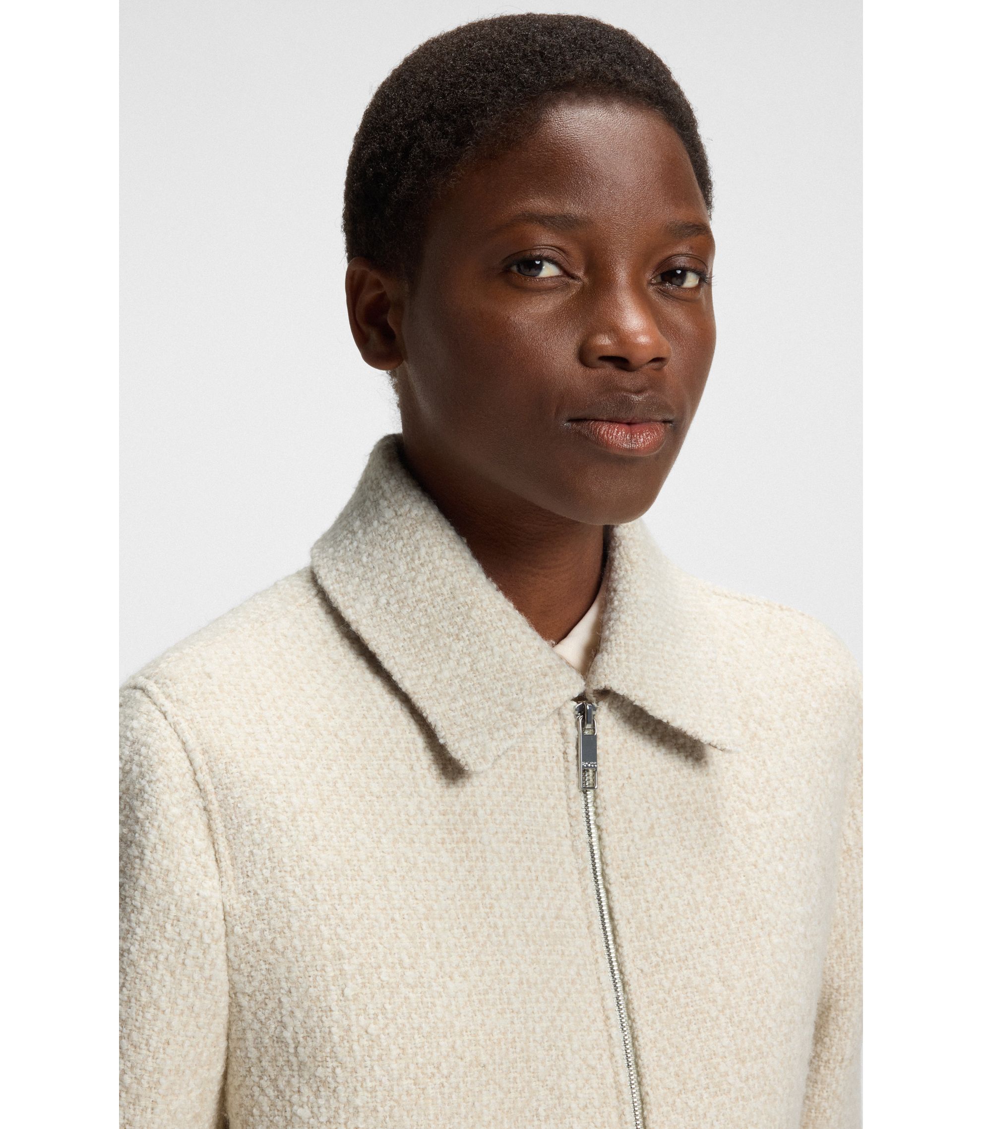 BOSS - Bouclé jacket with two-way zip - Light Beige