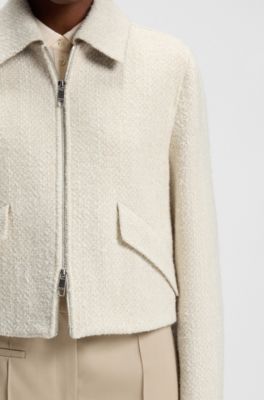 Boucl&eacute; jacket with two-way zip, Light Beige