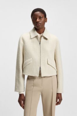 Cappotto boucl&eacute; con zip doppia, Beige chiaro
