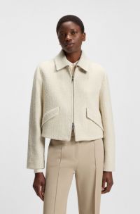 Bouclé coat with two-way zip, Light Beige