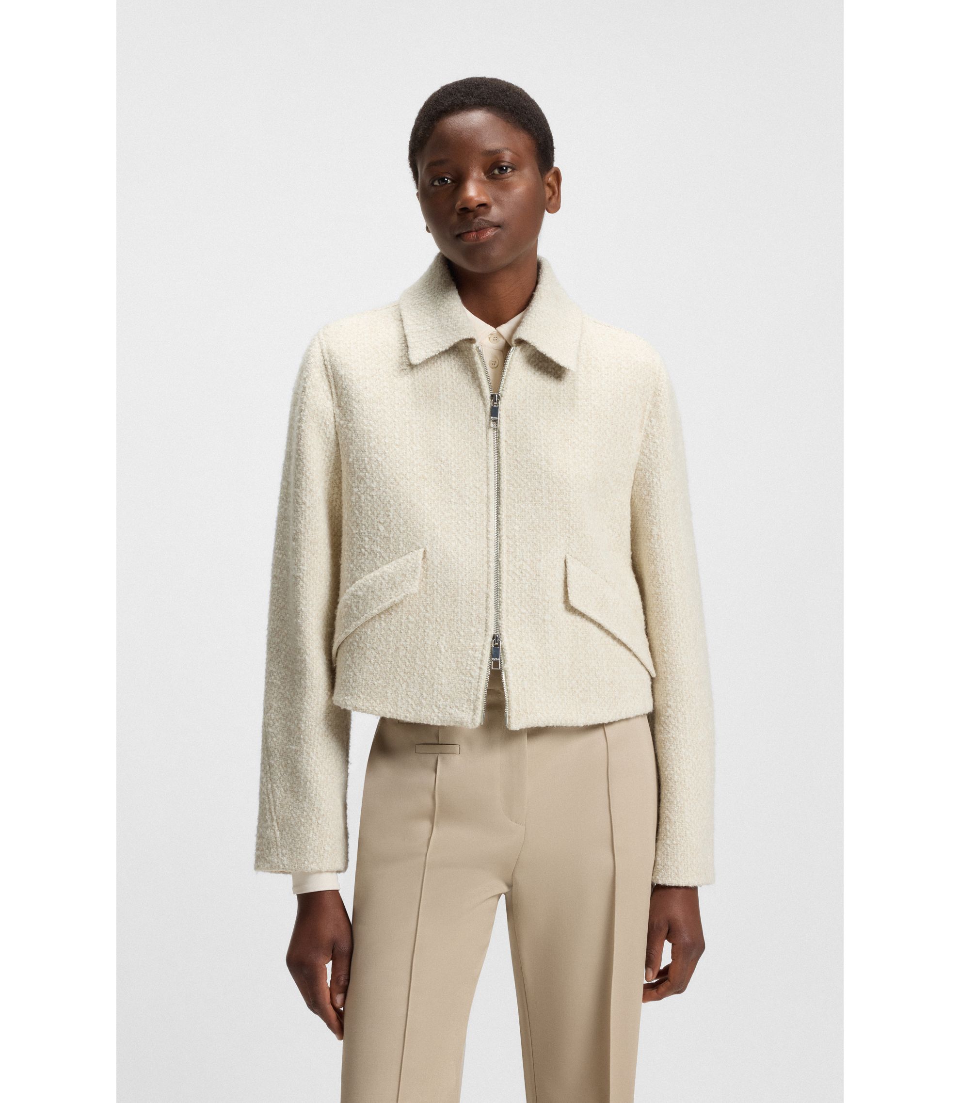 Bouclé Jacke mit Zwei-Wege-Reißverschluss