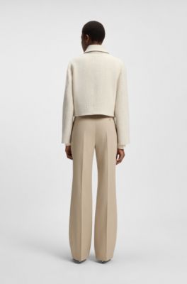 Cappotto boucl&eacute; con zip doppia, Beige chiaro