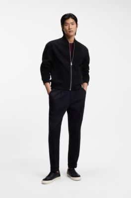 Giubbotto regular fit in pelle scamosciata, Nero