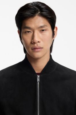 Regular-fit jacket in suede, Black