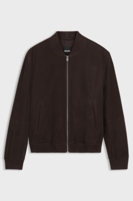 Giubbotto regular fit in pelle scamosciata, Marrone scuro